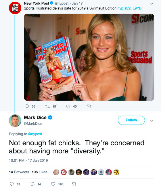 Mark Dice replying to a NY Post tweet: NY Post has 100 reactions, while the reply has > 200